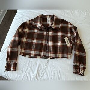 Sadie & Sage Brown Plaid Cropped Blazer